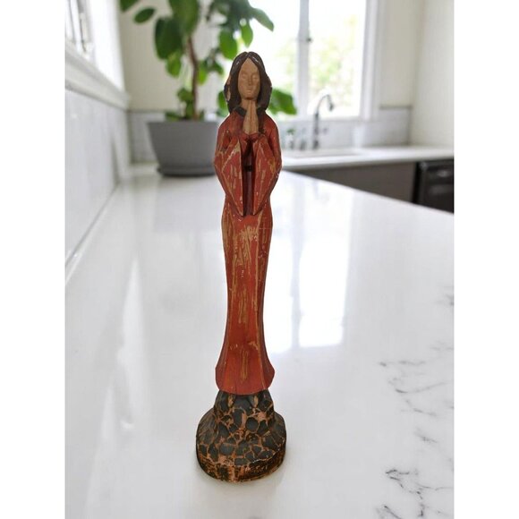 Title: Vtg Hand Carved Madonna Statue 15" Wood - Good - Witchcore Christian - Picture 5 of 9